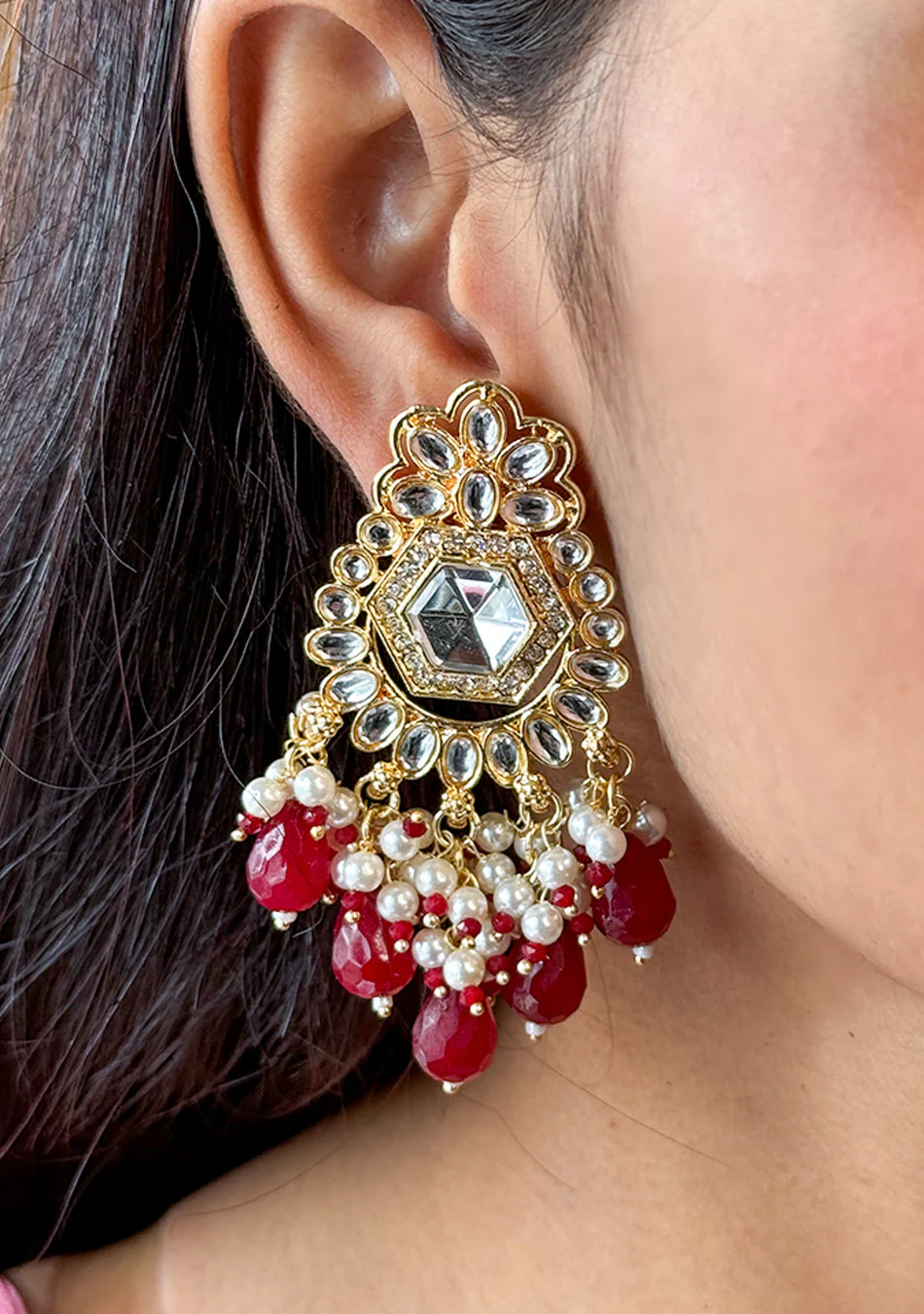 Ruby Golden Drops Earrings - Image 4