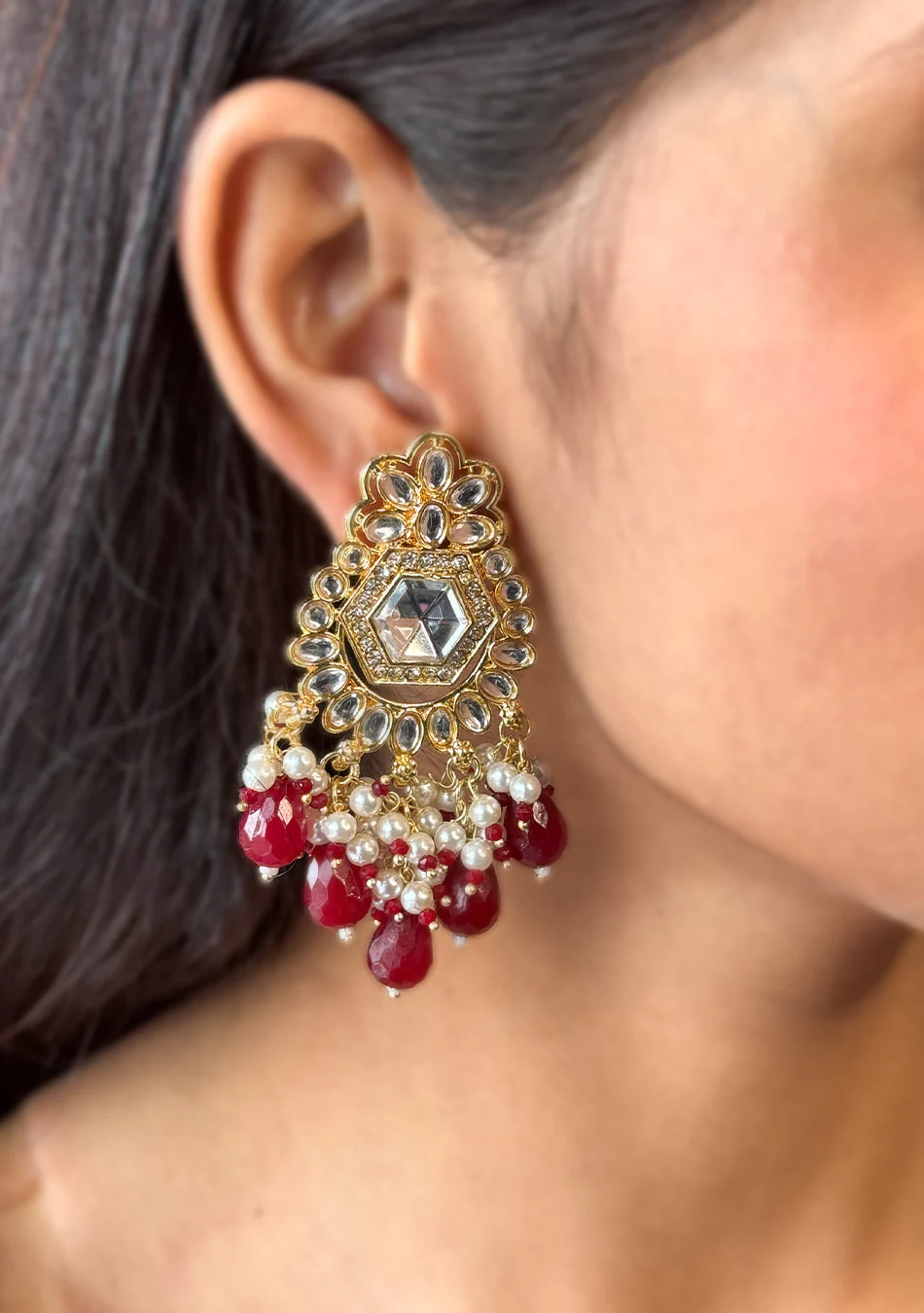 Ruby Golden Drops Earrings - Image 5