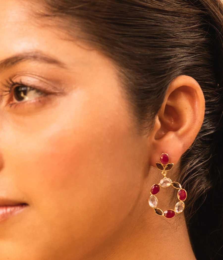 Ruby & Rose Quartz Gold-Plated Earrings - Image 3