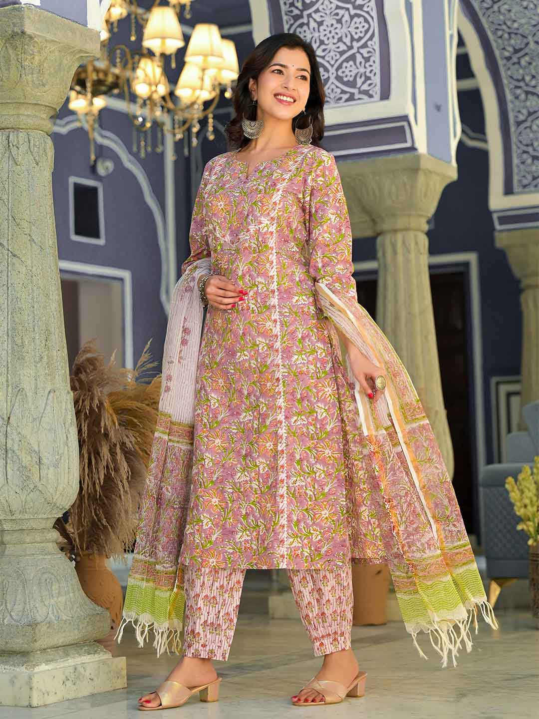 Rustic Flower Hand Block Print Suit Set - Image 3