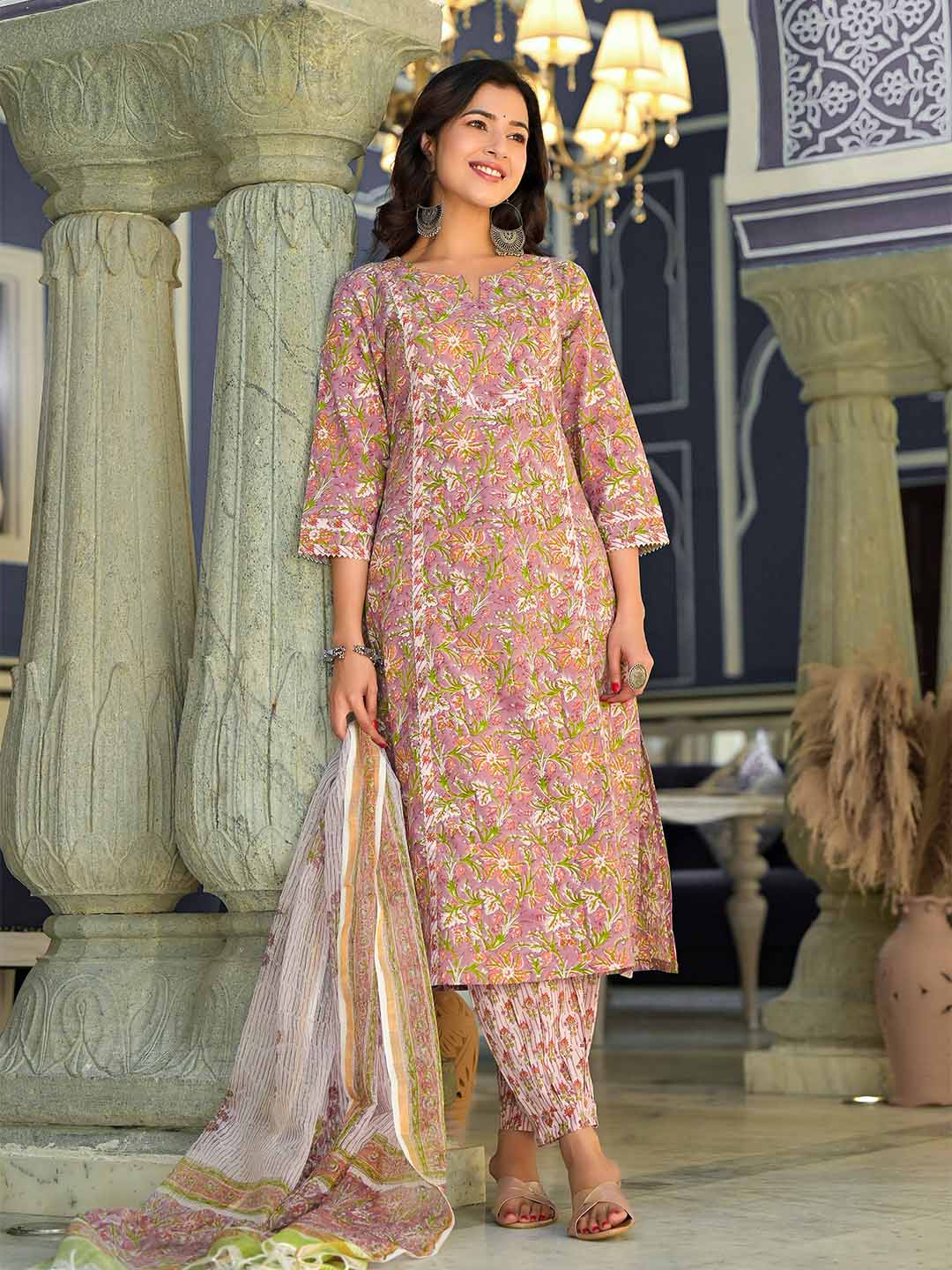 Rustic Flower Hand Block Print Suit Set - Image 4