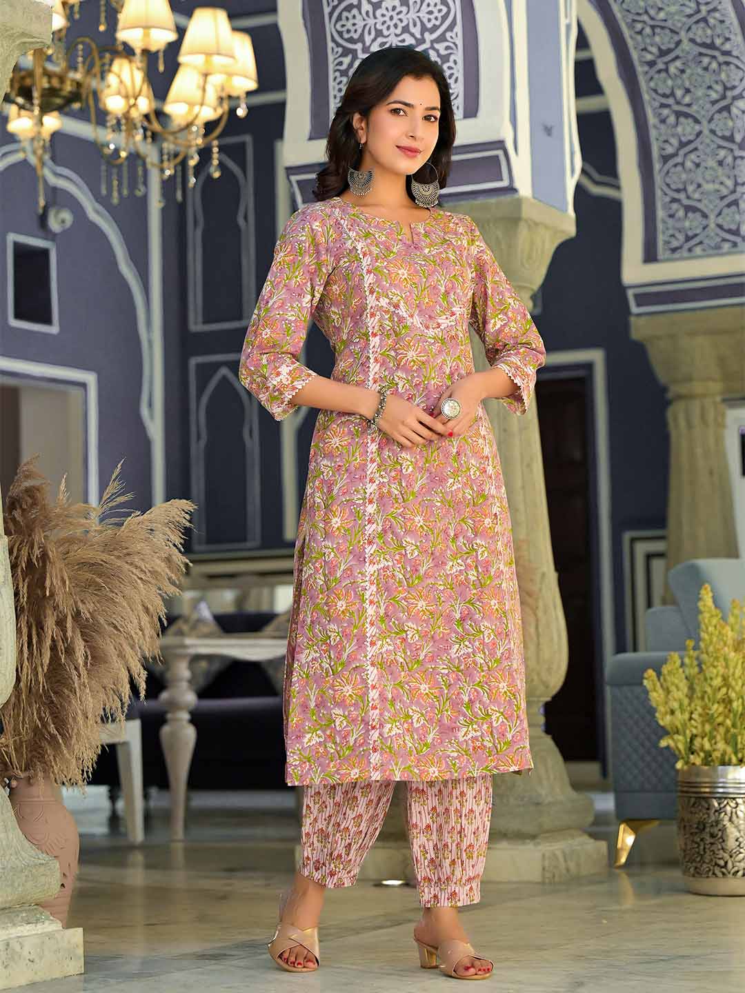 Rustic Flower Hand Block Print Suit Set - Image 5