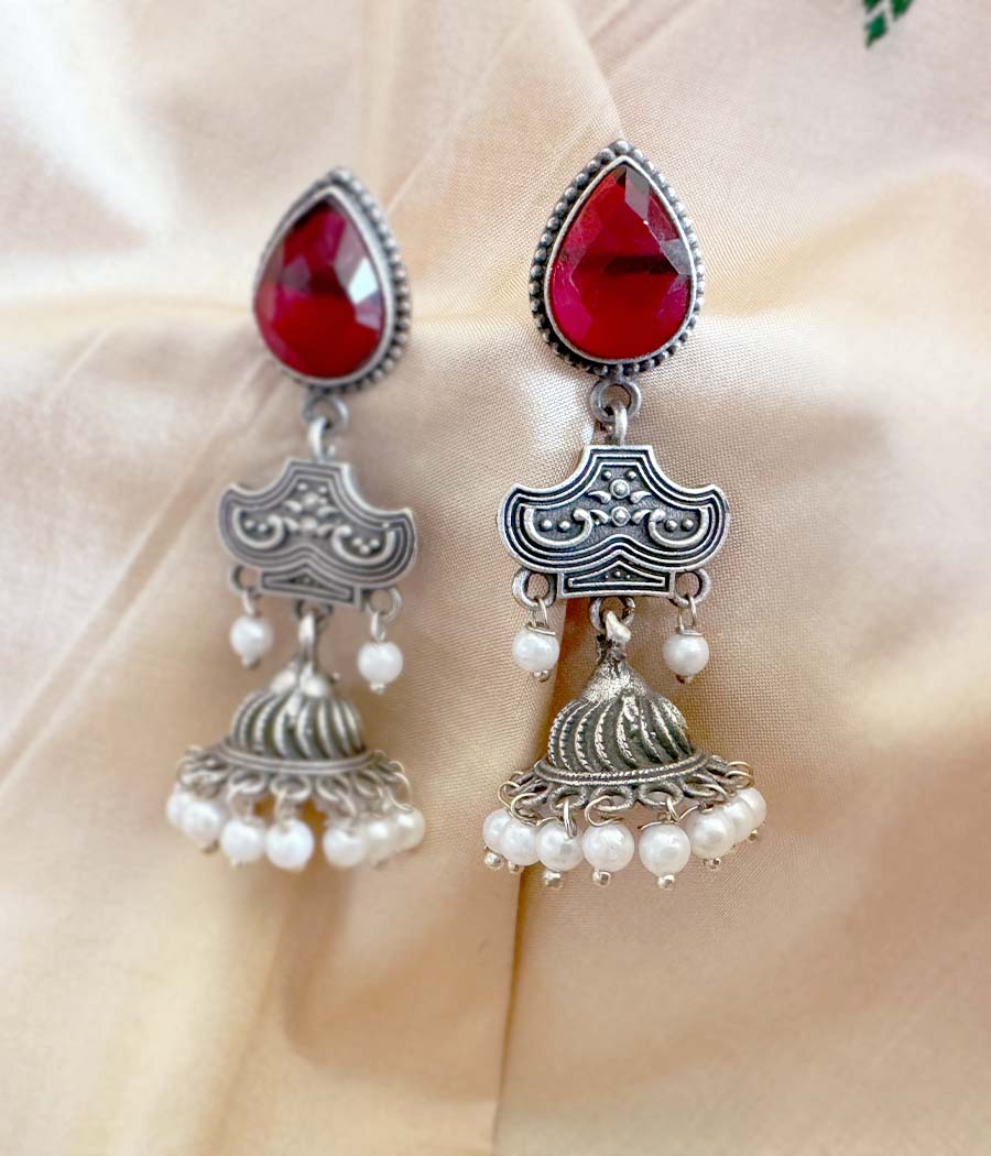 Scarlet Gem Pearl Cascade Danglers - Image 4
