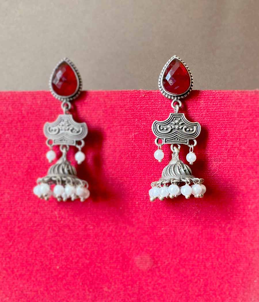 Scarlet Gem Pearl Cascade Danglers - Image 7