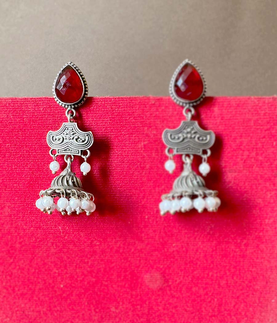 Scarlet Gem Pearl Cascade Danglers - Image 8