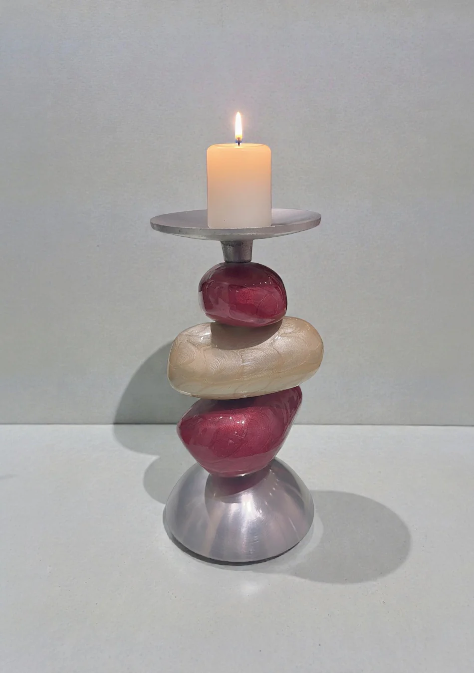 Set of Handmade Aluminium Coloured Candle Holder - Image 4