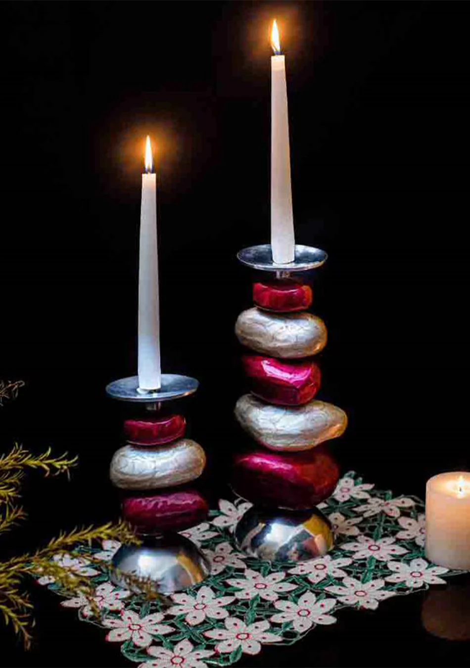 Set of Handmade Aluminium Coloured Candle Holder - Image 5