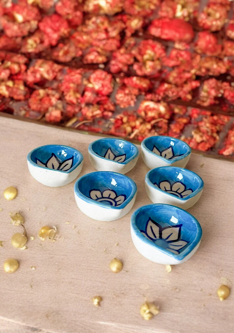 Sky blue floral diya - Image 2