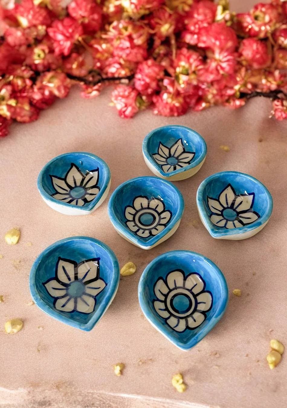 Sky blue floral diya - Image 6