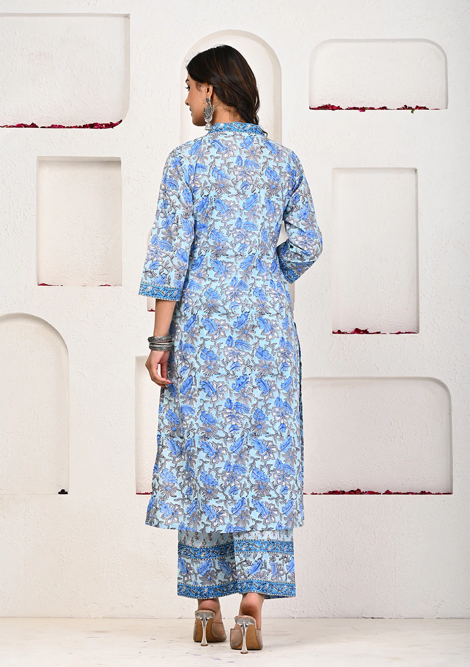 Sky Blue Hand Block Printed Suit with Kota Dupatta - Image 6