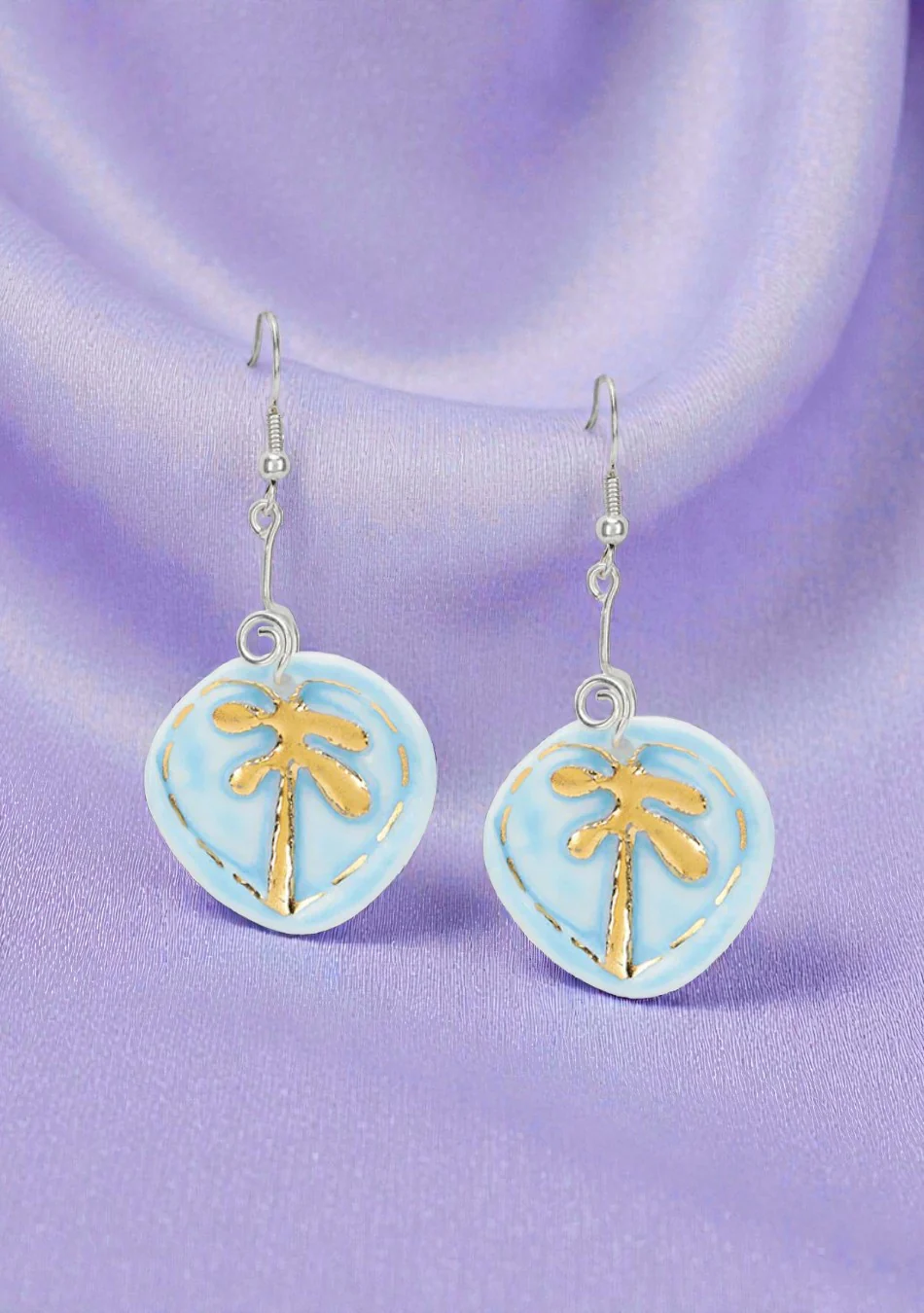 Sky Blue Palm Leaf Earrings - Image 2