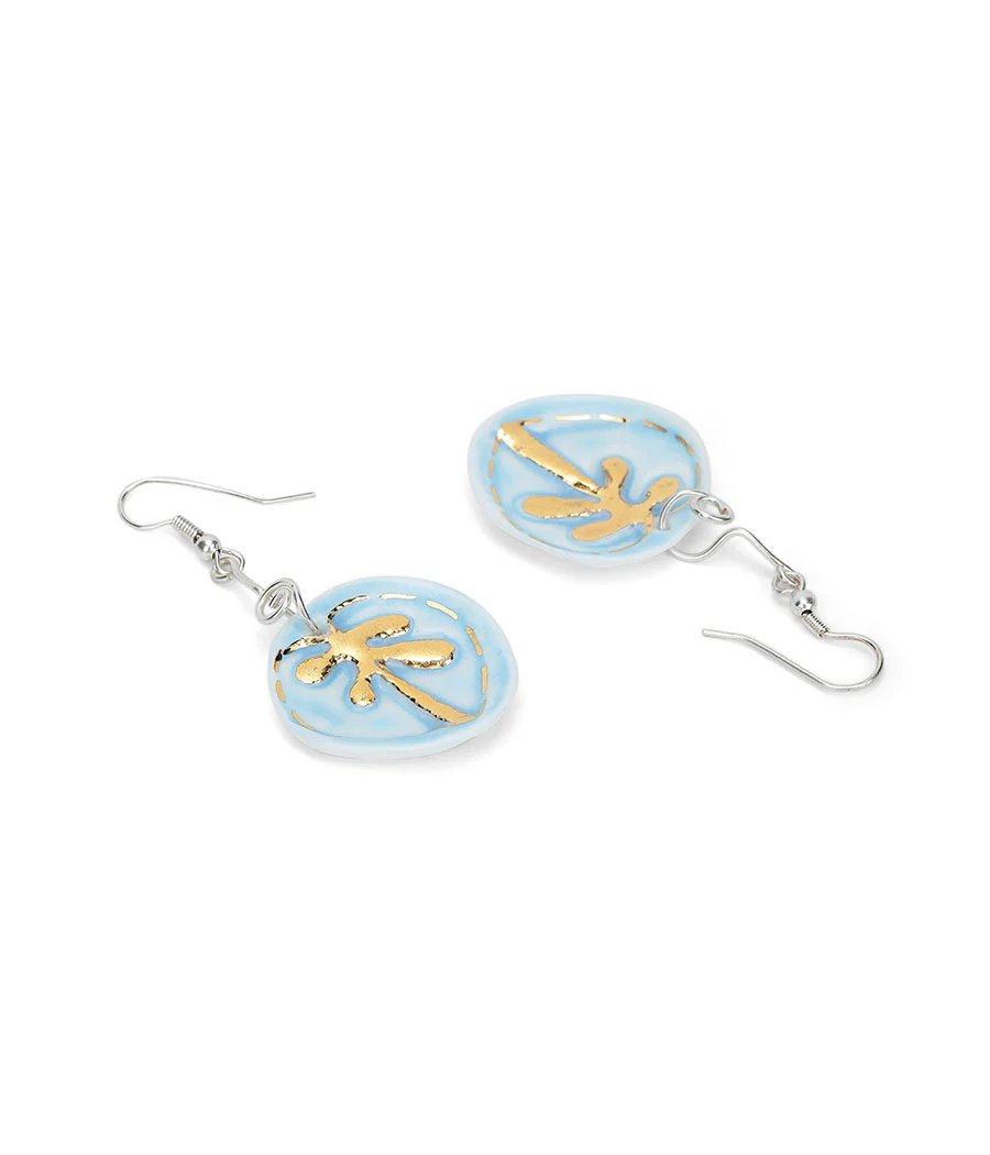 Sky Blue Palm Leaf Earrings - Image 3