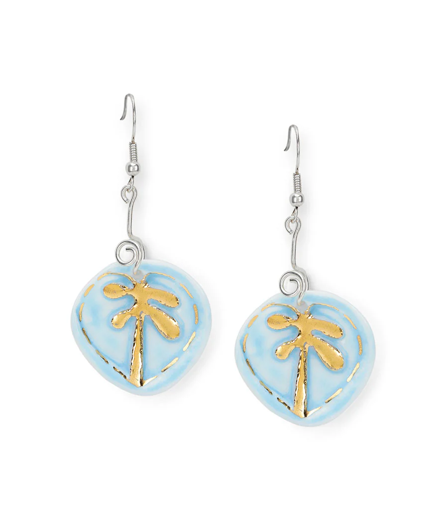 Sky Blue Palm Leaf Earrings - Image 4