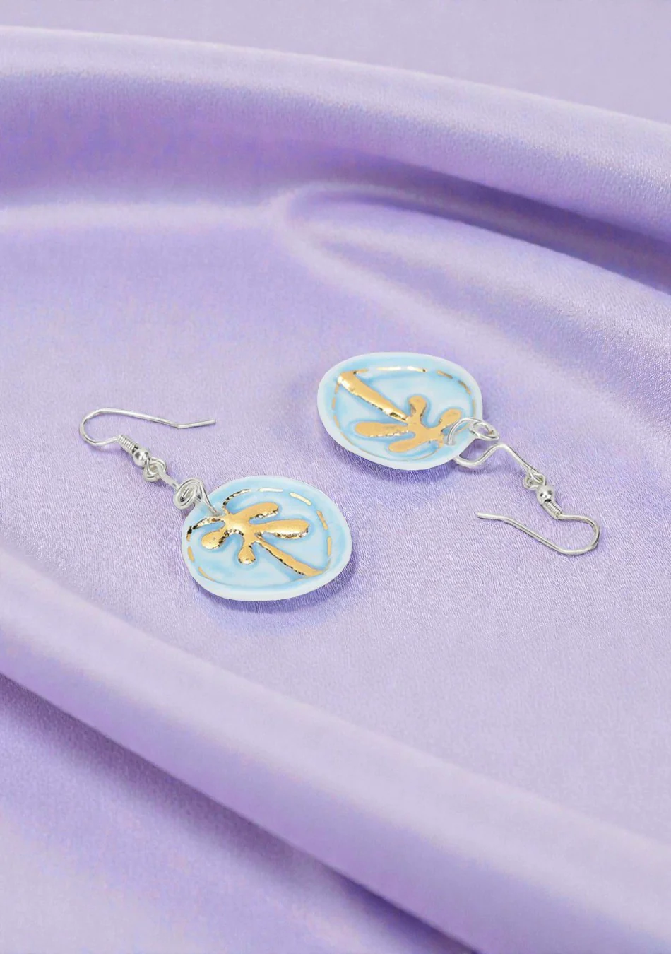 Sky Blue Palm Leaf Earrings - Image 5