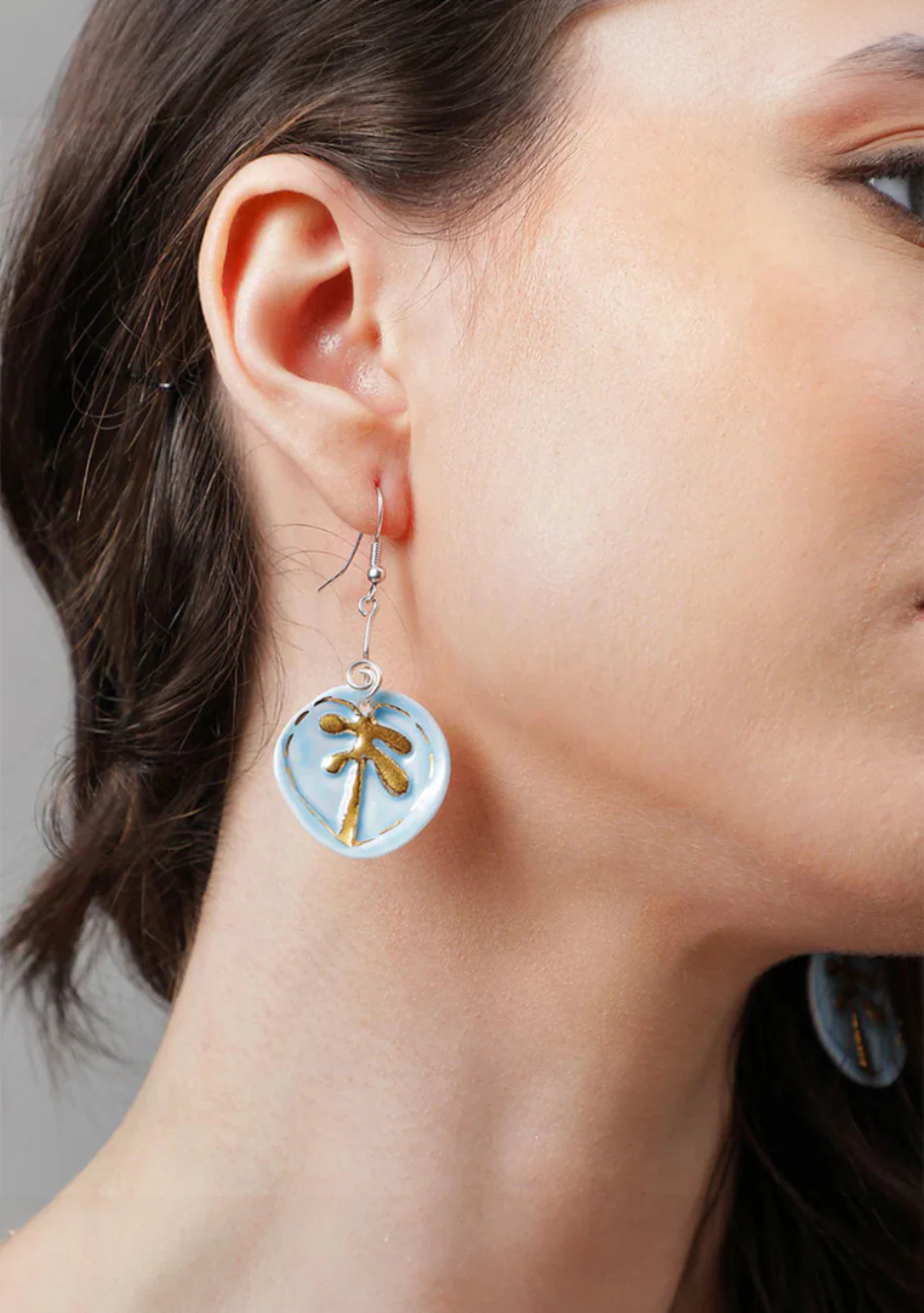 Sky Blue Palm Leaf Earrings - Image 6