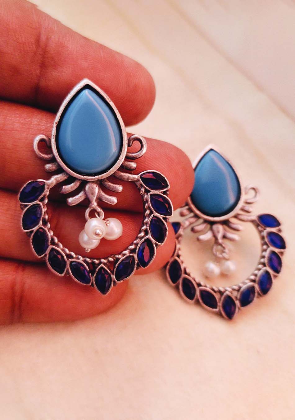 Sky-Blue Pearl Fusion Studs - Image 2