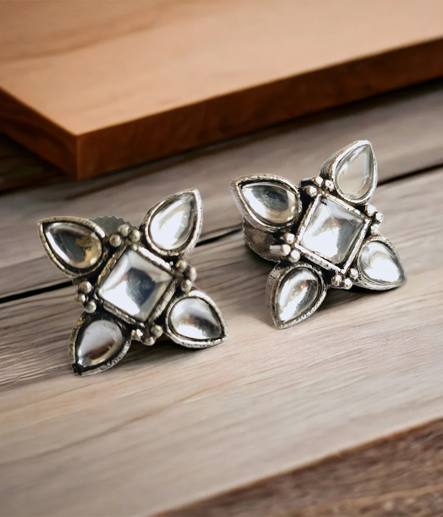 Snowy Petal Stud Earrings - Image 3