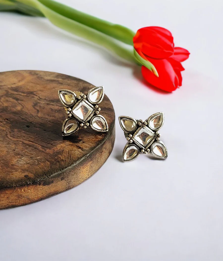 Snowy Petal Stud Earrings - Image 4