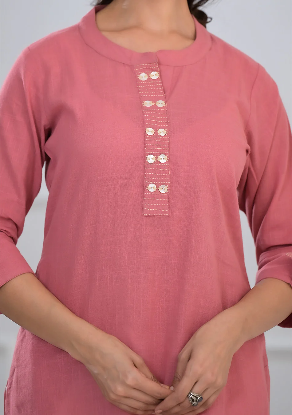 Pink Solid Cotton Kurta - Image 4