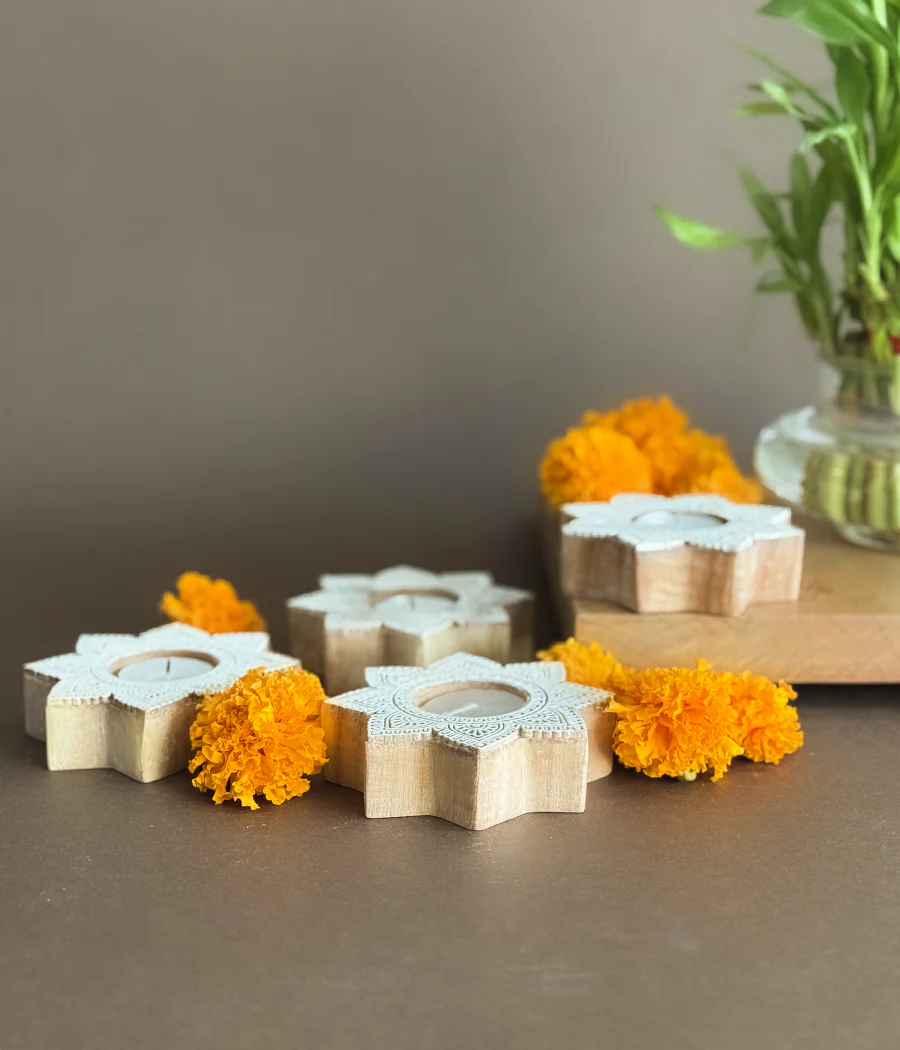 Star Carved Wood Tealight - Set of 4 - Image 4