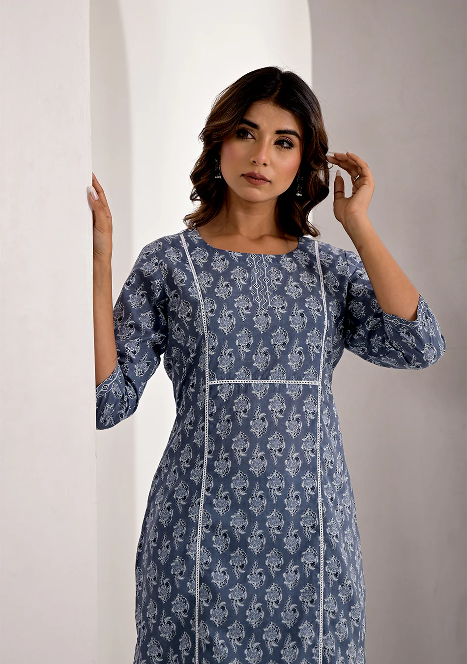 Sanganeri Slate Ensemble (Kurta with Tailored Trousers) - Image 3