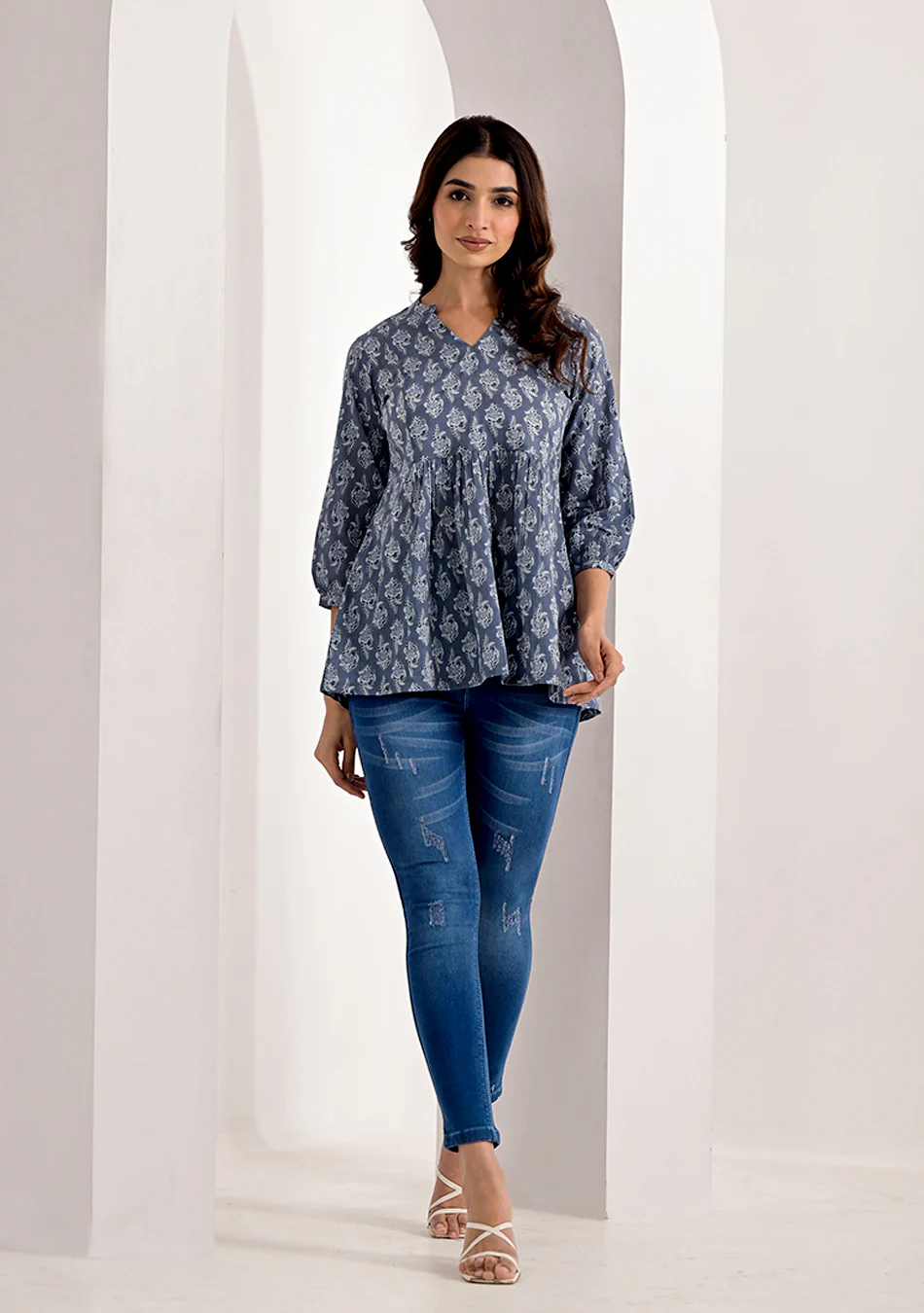 Sanganeri Slate Peplum Top - Image 2