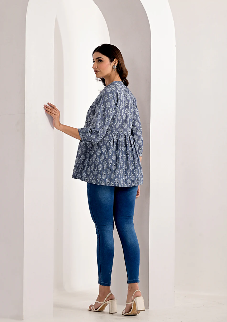 Sanganeri Slate Peplum Top - Image 3