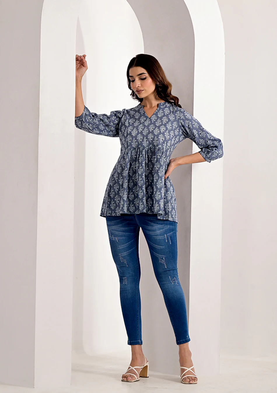 Sanganeri Slate Peplum Top - Image 4