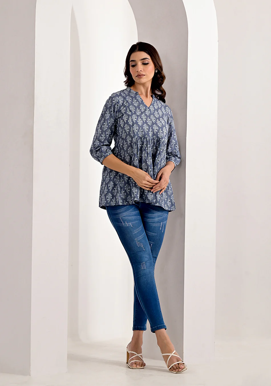 Sanganeri Slate Peplum Top - Image 5
