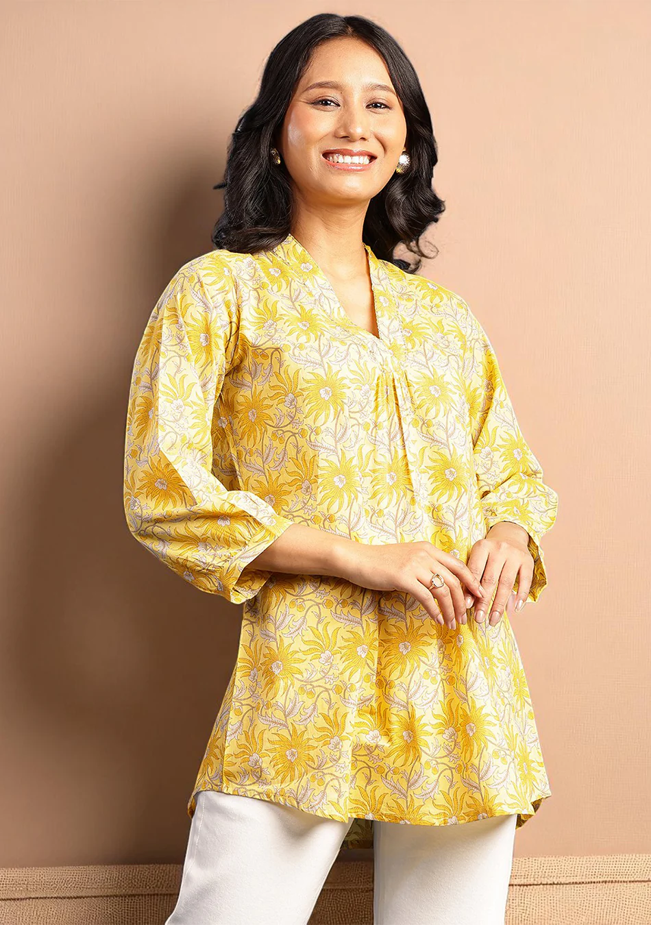 Sunflare Bloom Pleated Top