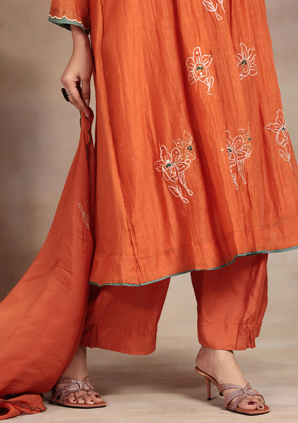Sunset Glow Embroidered Anarkali Suit Set - Image 5