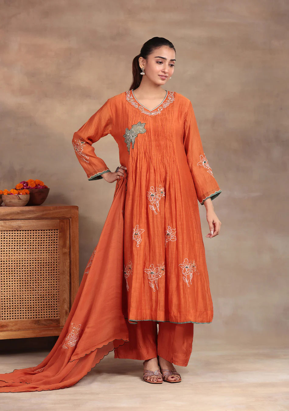 Sunset Glow Embroidered Anarkali Suit Set - Image 6