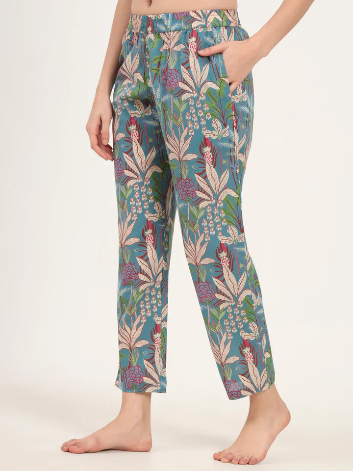 Teal Blue Round Neck Cotton Night Suits - Image 7