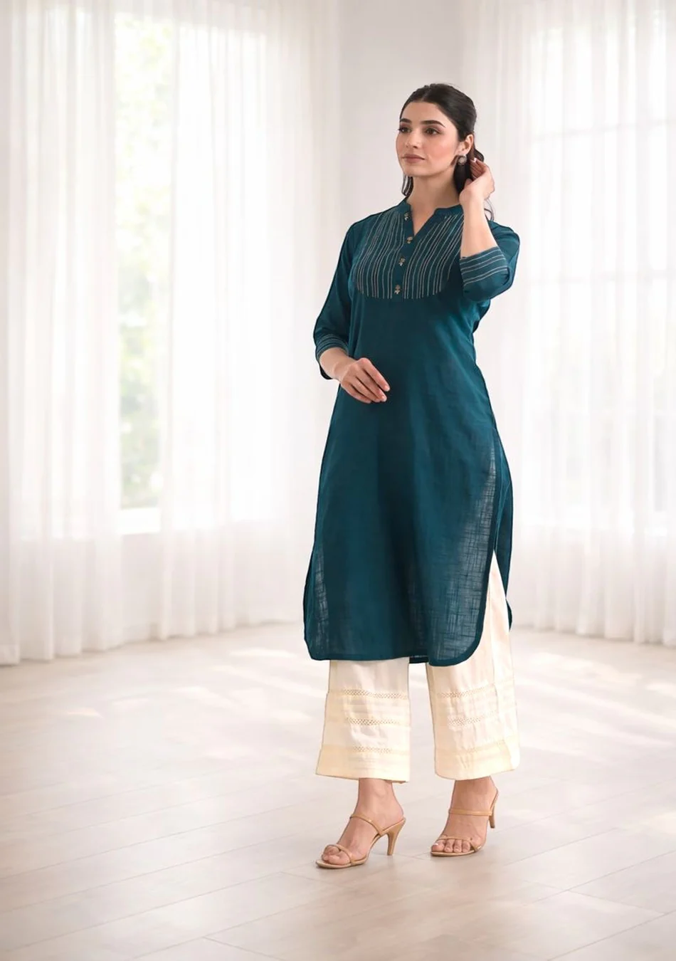 Teal Essence Straight Kurta - Image 5
