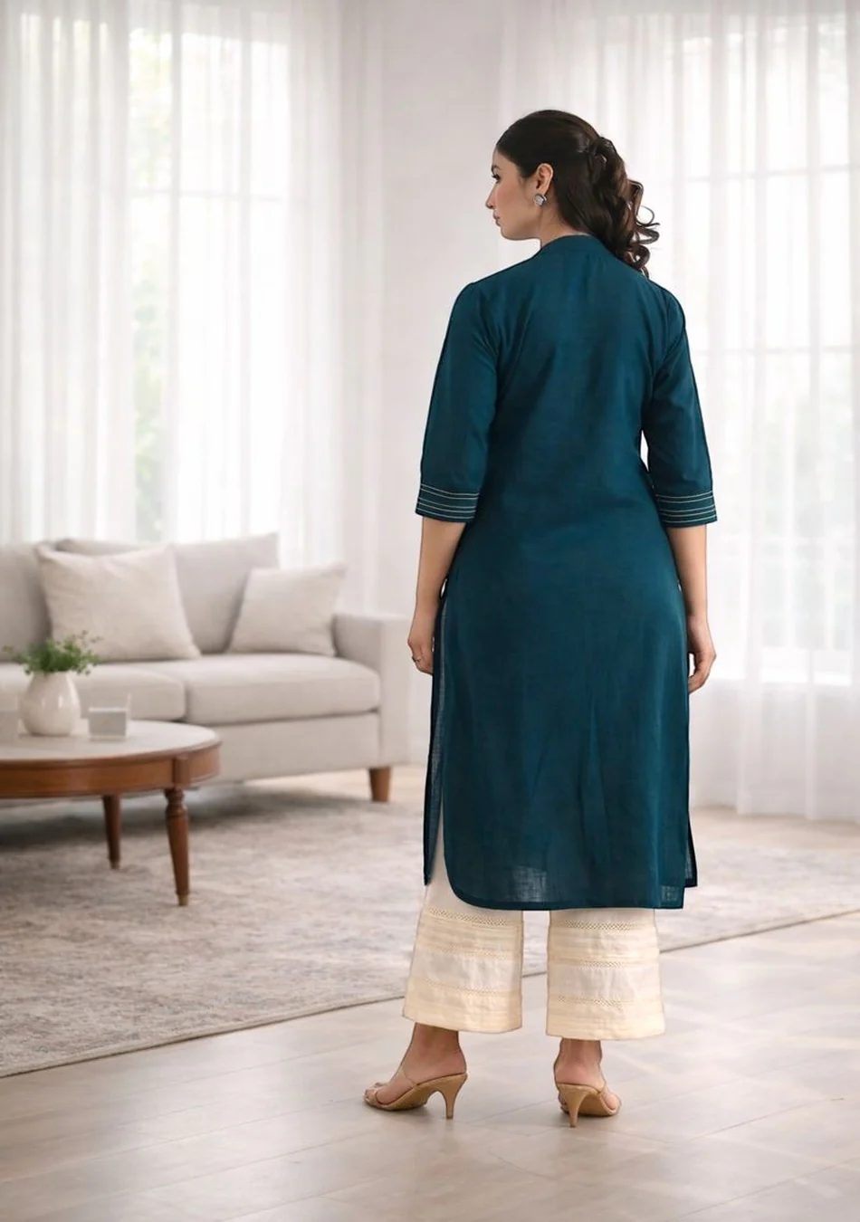 Teal Essence Straight Kurta - Image 6