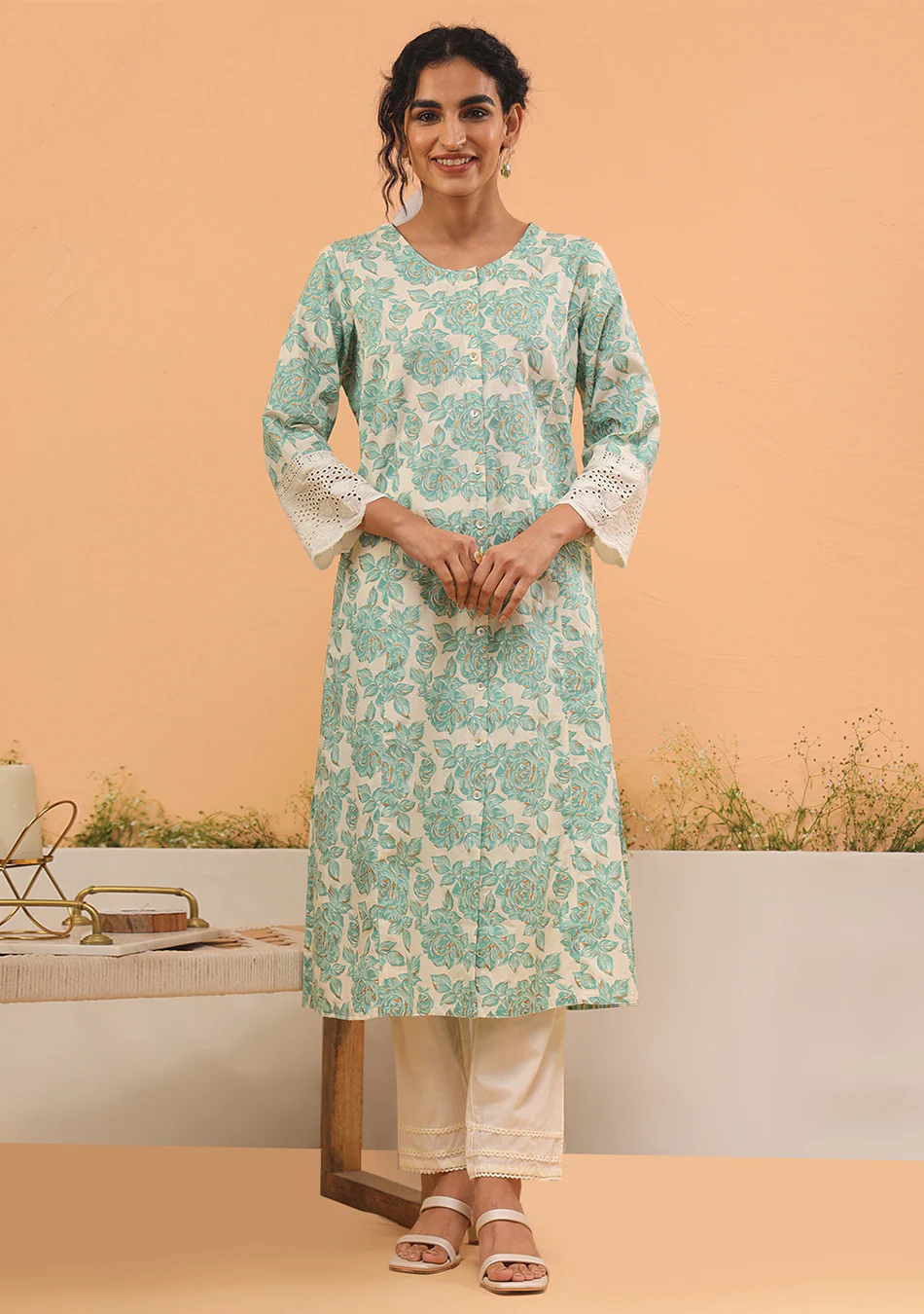 Aravalii Mint Fleur A-Line Kurta