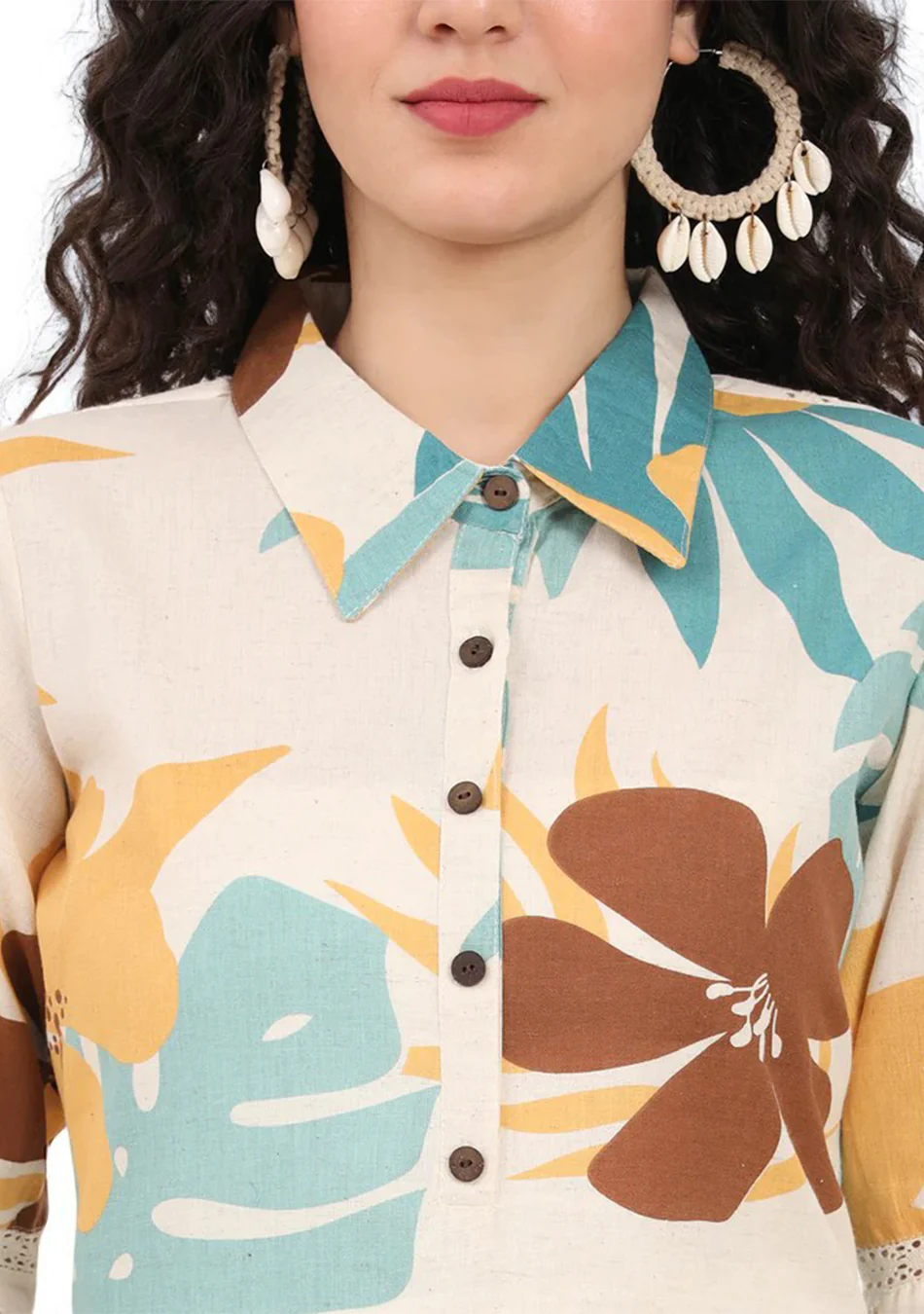 Aravalii Mustard Teal Tropic Schiffli Kurta - Image 5