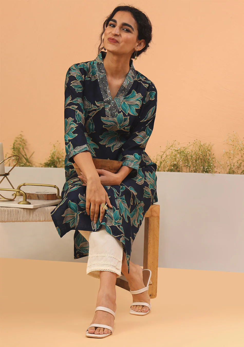 Aravalii Midnight Teal Élan Kurta - Image 2