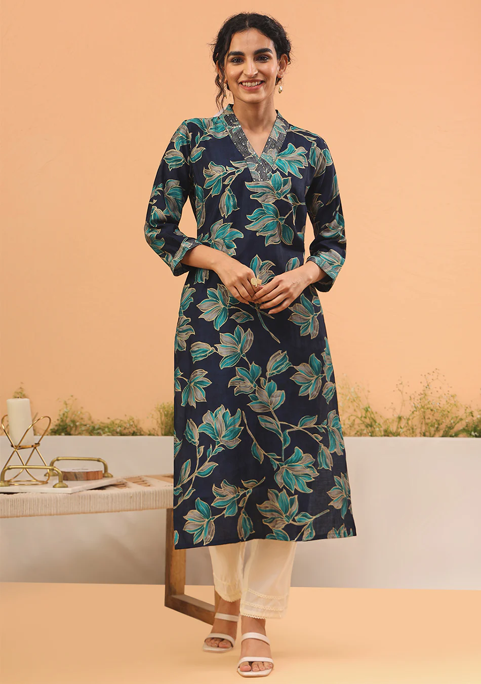 Aravalii Midnight Teal Élan Kurta - Image 3