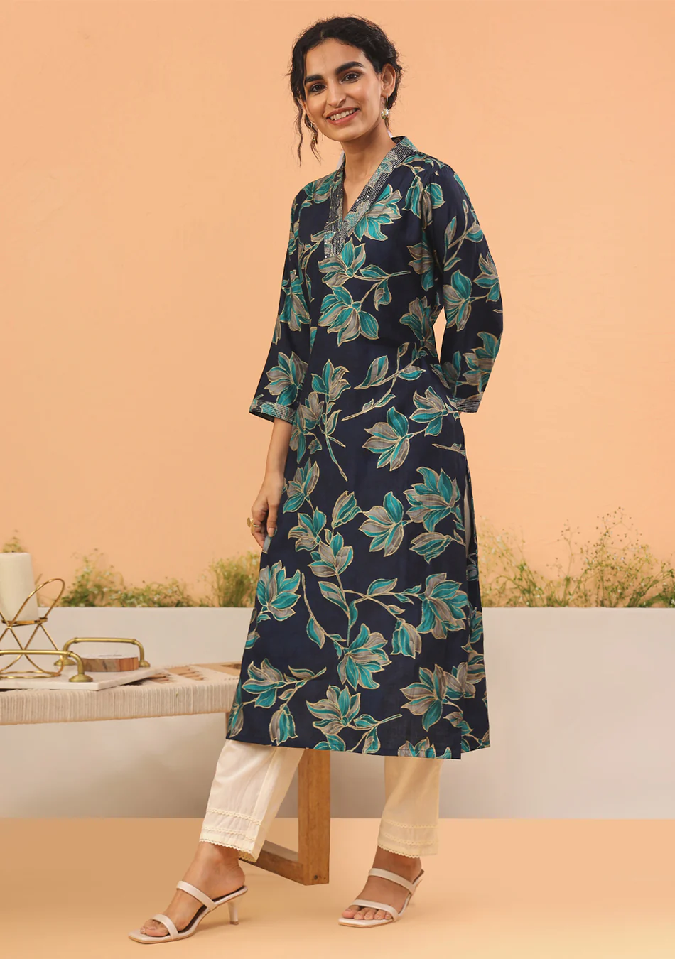 Aravalii Midnight Teal Élan Kurta - Image 4
