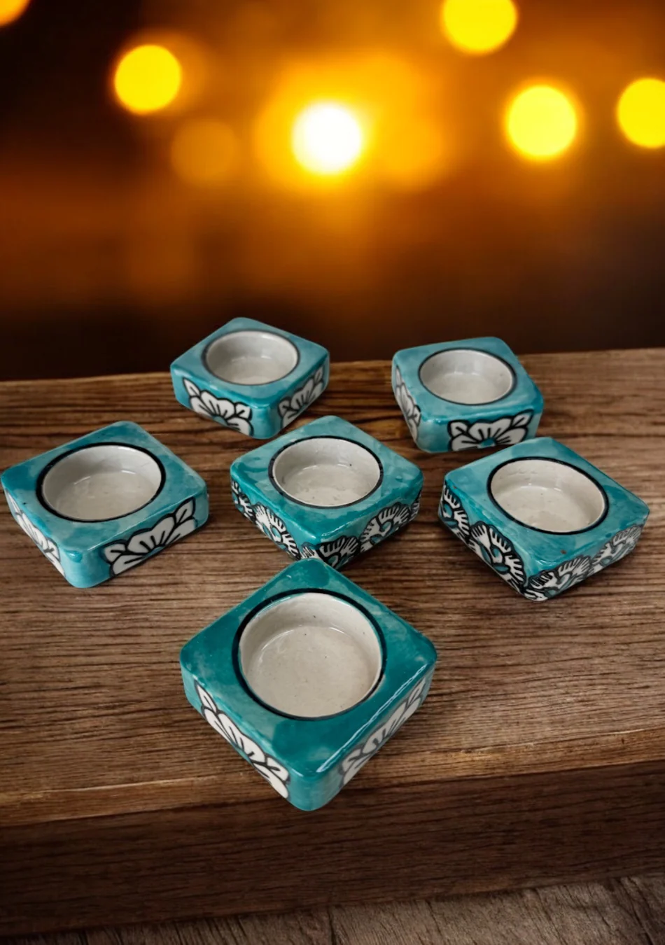 Teal handcrafted floral tealight Diya - Image 3