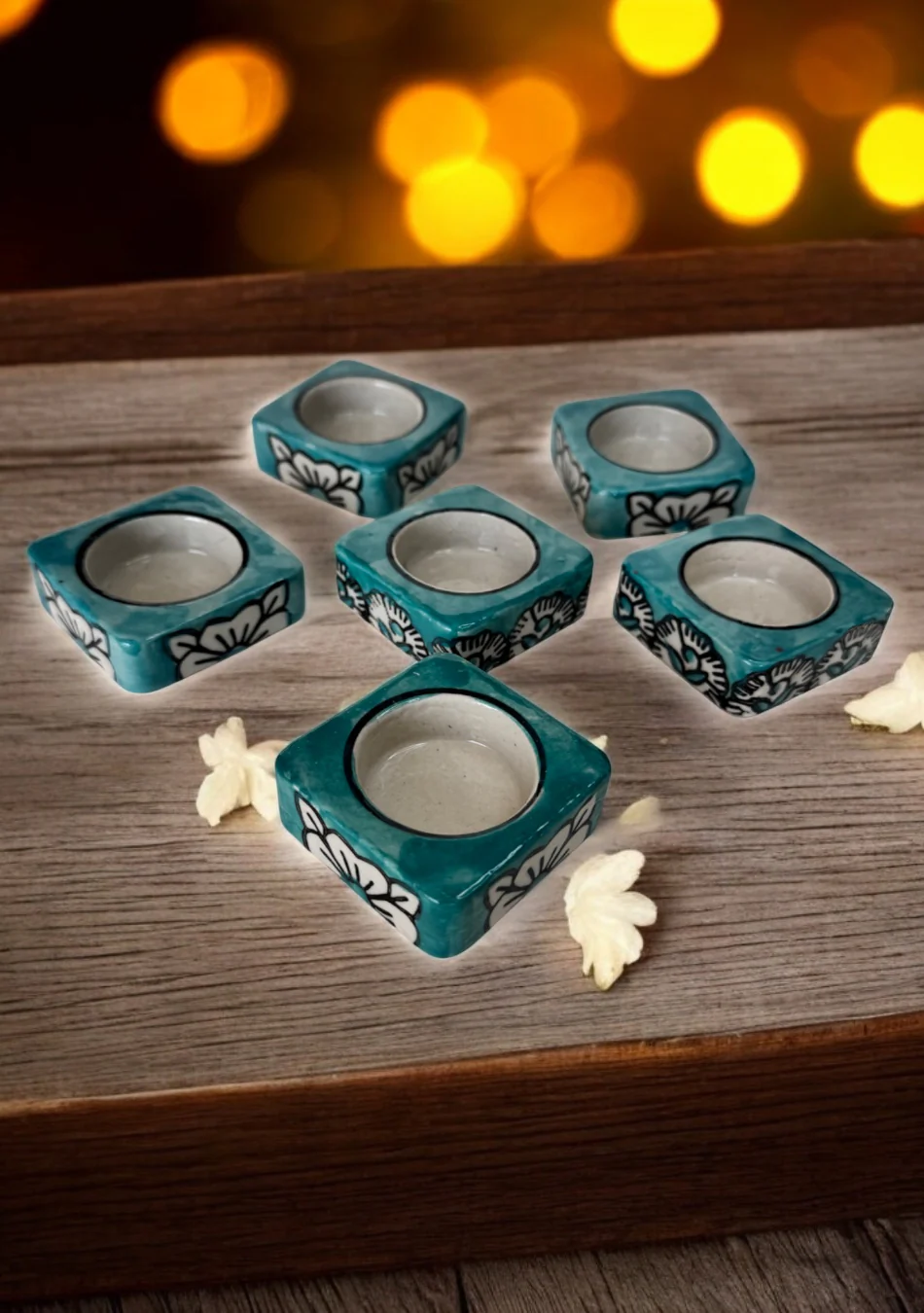 Teal handcrafted floral tealight Diya - Image 5