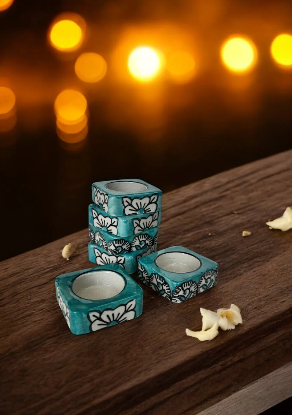 Teal handcrafted floral tealight Diya - Image 7