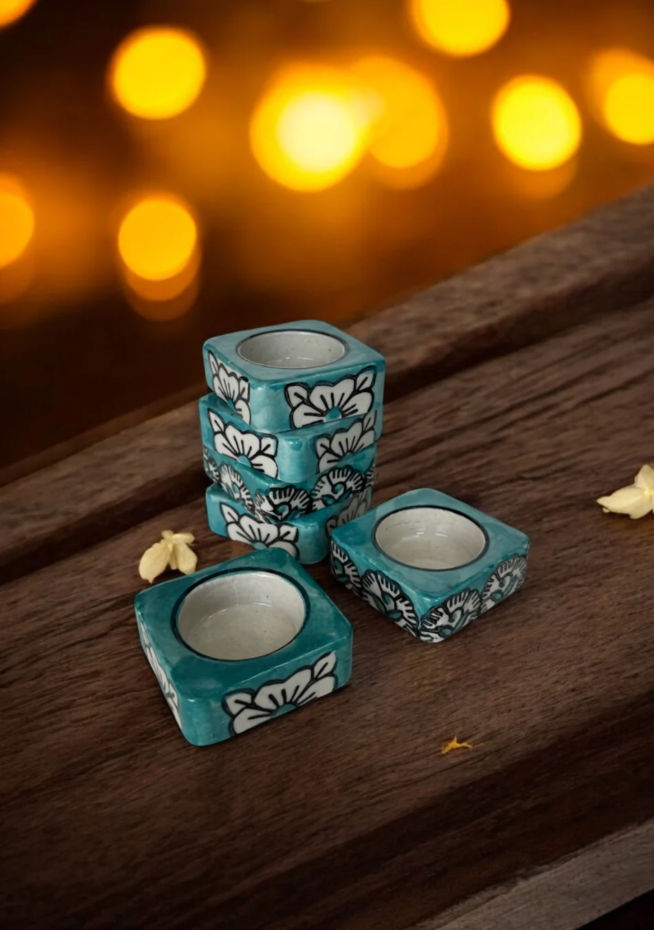 Teal handcrafted floral tealight Diya - Image 8