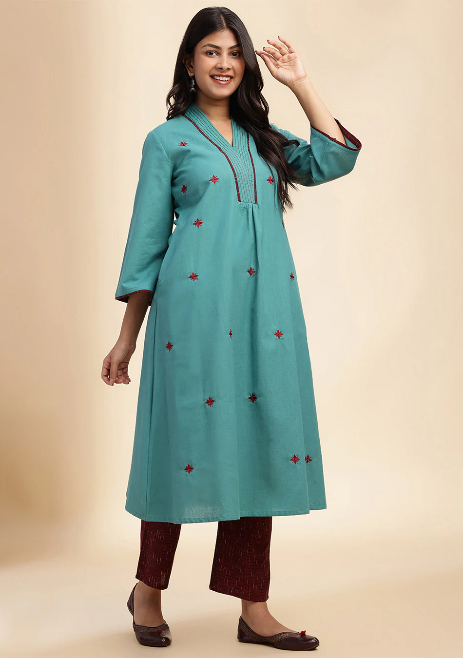 Aravalii Teal Noor Ikkat Suit Set - Image 10