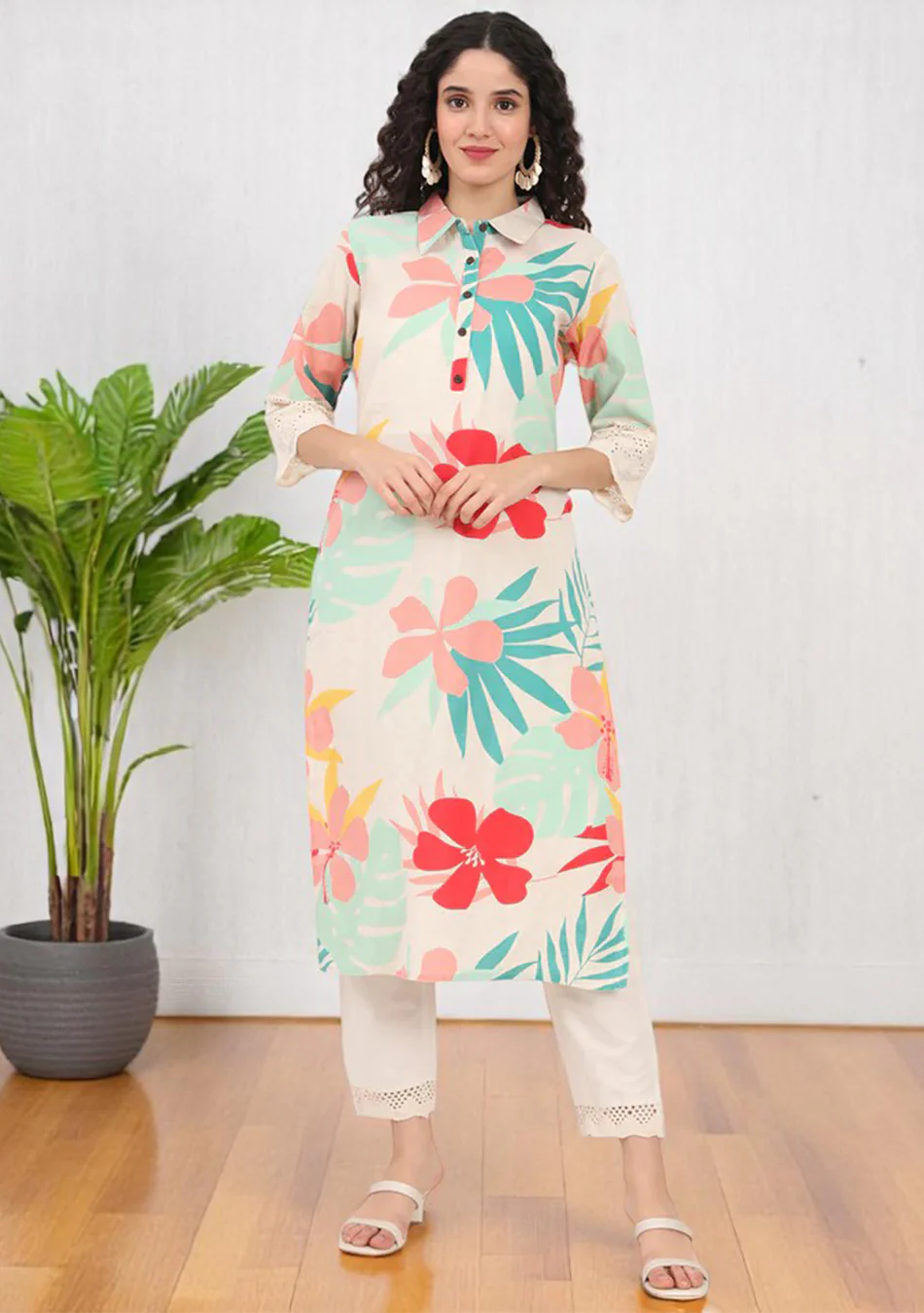 Aravalii Blush & Teal Tropic Schiffli Kurta