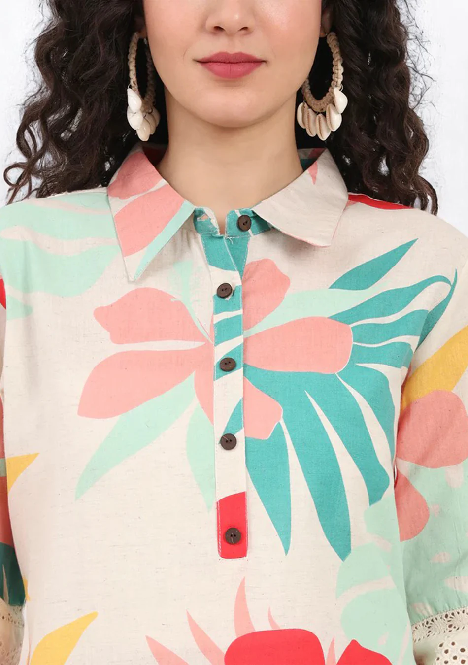 Aravalii Blush & Teal Tropic Schiffli Kurta - Image 5