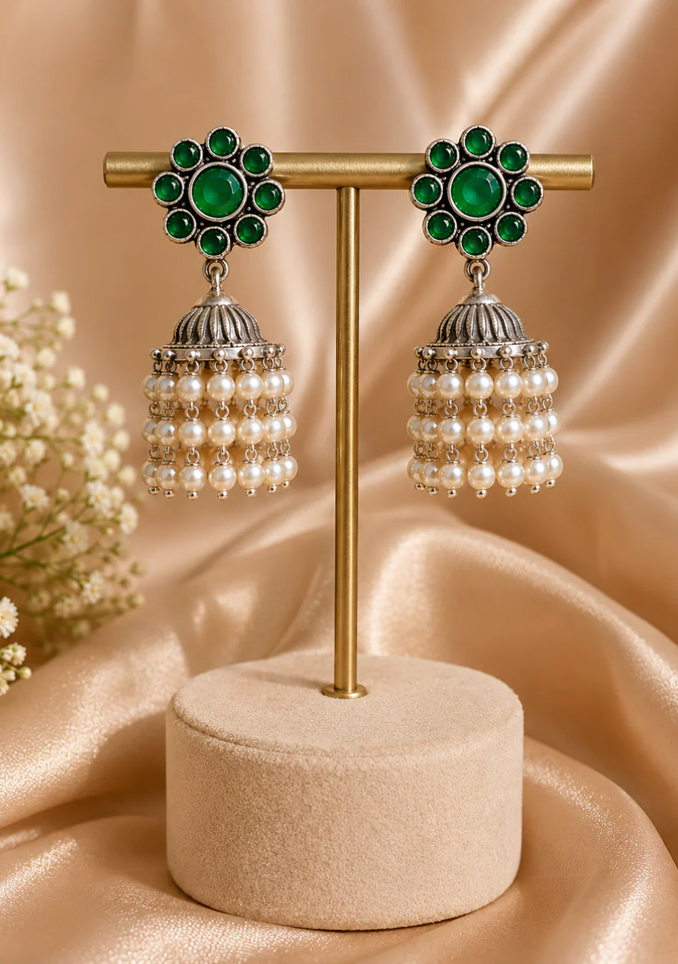 Verde Rose Pearl Jhumka - Image 3