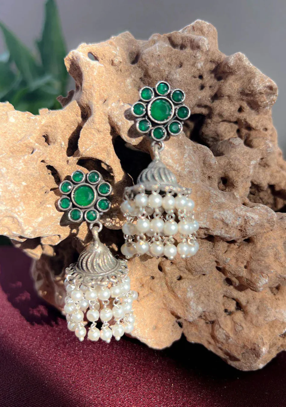 Verde Rose Pearl Jhumka - Image 4