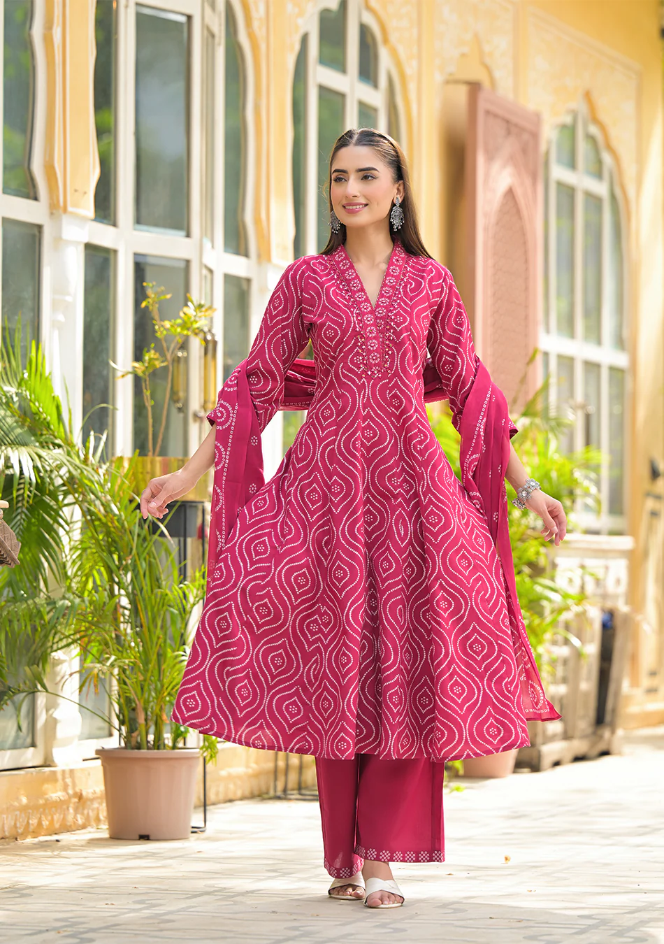 Vibrant Red Anarkali suit set - Image 3